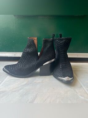 Jeffrey Campbell Black Textured Ankle Boots with Silver Toe & Heel Caps